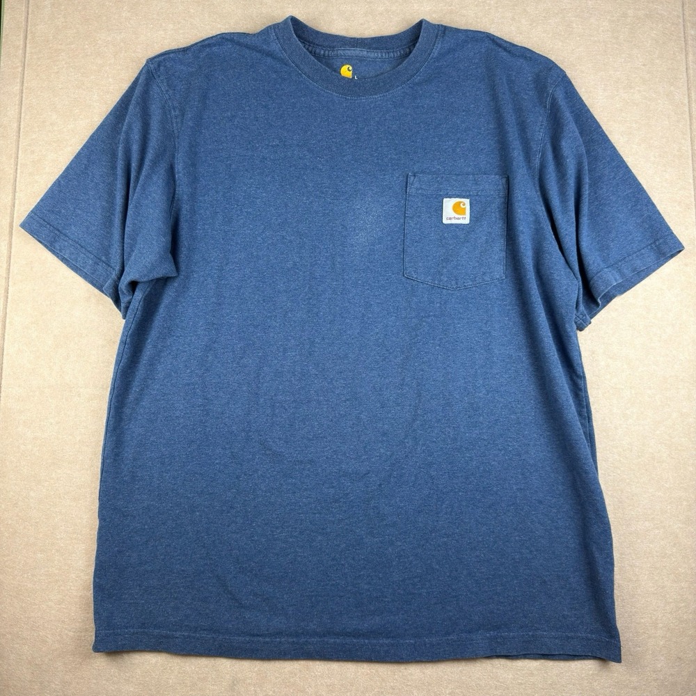 Carhartt Shirt Mens L‎ Blue Pocket Tee Original Fit Workwear Heathered Cotton